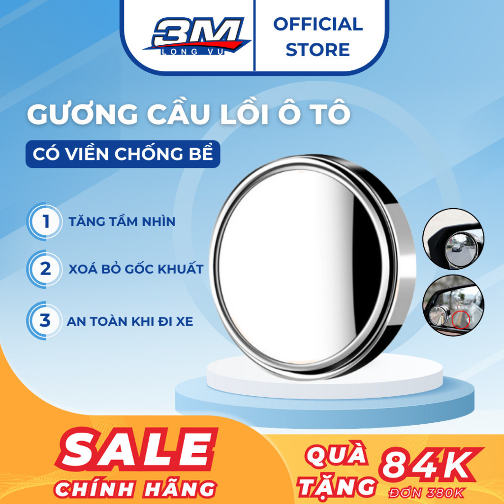 Gương cầu lồi ô tô tráng bạc xoay 360 độ xóa điểm mù