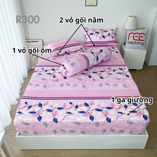 Bộ ga giường thun lạnh 4 món R300 in 3D REE Bedding đủ size drap trải nệm