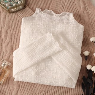 Daxingzhe Cổ Cao Ren Bên Trong Đáy Áo Sơ Mi Nữ Nấm Cạnh Áo Len Bên Trong Lưới Sợi Top