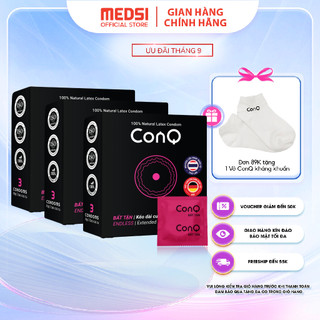 Combo 3 hộp 3 bao cao su siêu mỏng CONQ bất tận giúp kéo dài thời gian, đàn hồi cao, thăng hoa cảm xúc size 52mm