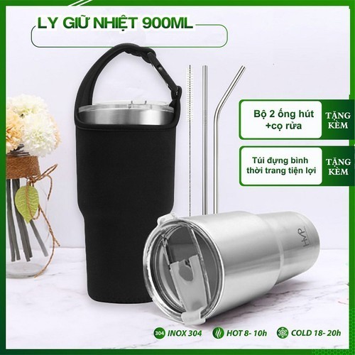 Ly giữ nhiệt inox  cao cấp Nature Made 900ml tiện dụng tặng kèm ống hút và túi màu ngẫu nhiên