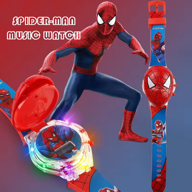 Người Nhện Đèn & Âm Nhạc Đồng Hồ Trẻ Em Dễ Thương Đồng Hồ Led 3D Kuromi Giai Điệu Hello Kitty Đồng Hồ Nữ Lật Dạ Quang Đồng Hồ