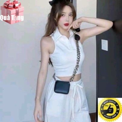 Áo ba lỗ croptop cổ bẻ cài cúc (Video)