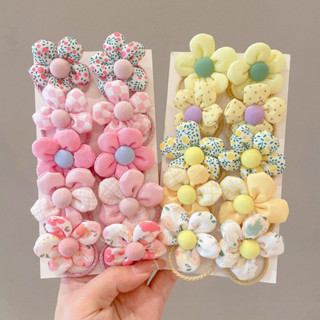  Bộ Dây Buộc Tóc Cho Trẻ Em Bé Gái Hàn Quốc Dễ Thương Lưới Vải Ruy Băng Nơ Hoa Đuôi Ngựa Tóc Bộ Phụ Kiện Tóc Mũ Đội Đầu 