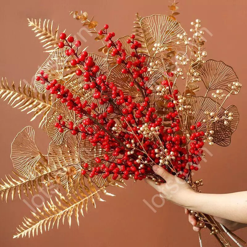 Cành đào đông (cherry) trang trí dài 100cm 12 nhánh Loại cao cấp làm oản, set tài lộc, trang trí Tết