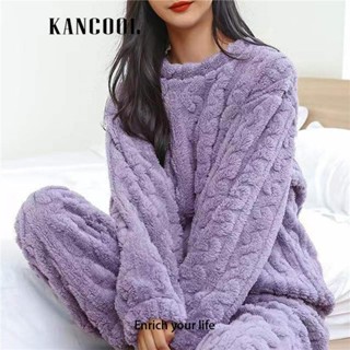  Màu Nguyên Chất Cotton Len Bộ Đồ Ngủ Dày Ấm Bộ Đồ Ngủ Nữ Mùa Đông Dài Tay Nhung Hoạt Hình Đáng Yêu Nữ Nhà Bộ Quần Áo 