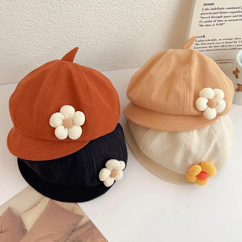  Mùa Đông Thu Cho Bé Mũ Nồi Hoa Dễ Thương Cho Bé Corduroy Hình Bát Giác Mũ Ấm Áp Màu Trơn Cô Gái Nghệ Sĩ Họa Sĩ Mũ 
