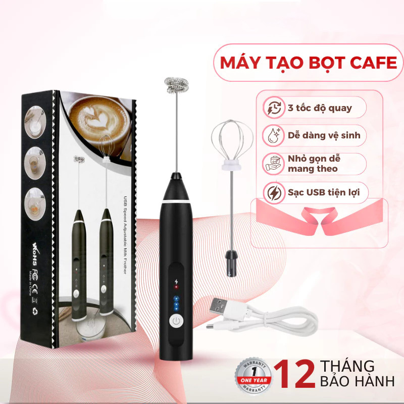 Máy tạo bọt cafe, máy đánh trứng mini cầm tay sạc USB 3 tốc độ sử dụng pin sạc cao cấp
