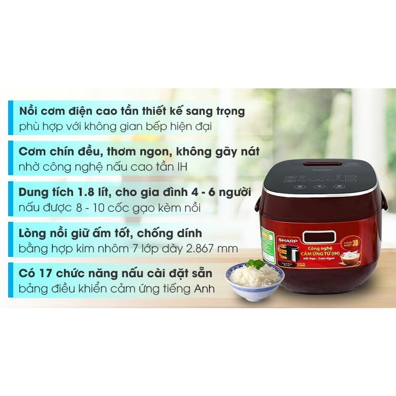 Nồi cơm cao tần Sharp KS-IH191V-RD 1.8 lít