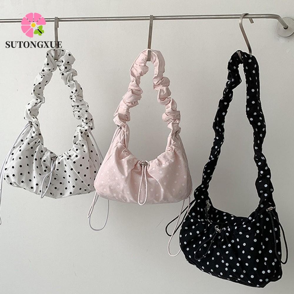 Túi đeo nách chấm bi SUTONGXUE, Túi đeo vai dây rút dung tích lớn đa năng, Túi đựng bánh bao nhẹ pho
