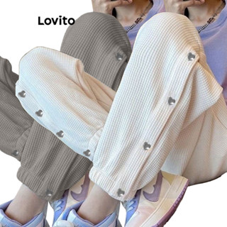 Quần Lovito trơn có nút phong cách thường cho nữ LNA35051 (Nhiều màu)