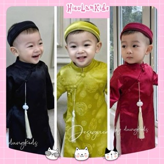  Set bộ áo dài Tết bé trai CS675 N596 Set áo dài cách tân quần lụa kèm mấn cho bé trai mặc tết 