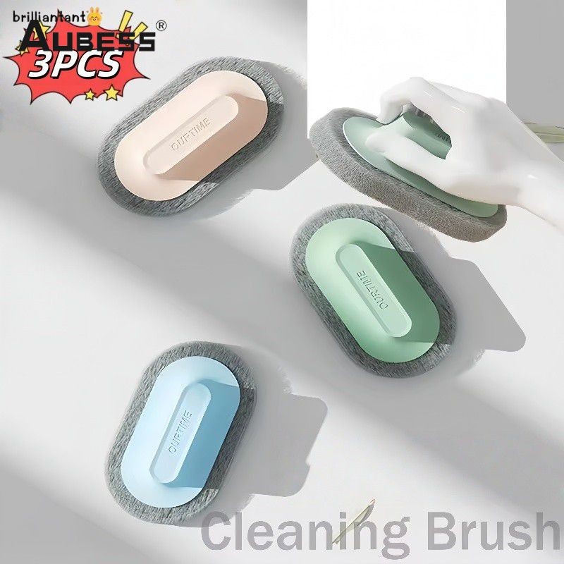 Aubess 3PCS Kitchen Bathroom Toilet Cleaning Brush Sponge Glass Wall Cleaning Brush Handle Sponge Ti