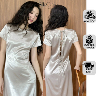 Đầm Lụa Dài Dự Tiệc Hở Lưng Buộc Dây SC762 Đầm Lụa Cột Dây Dáng Dài Sang Chảnh Gợi Cảm.