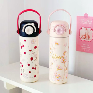  Bình giữ nhiệt hoạ tiết dễ thương dung tích 500ml  Cốc giữ nhiệt inox 316 có quai xách tiện lợi 