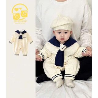  Bộ liền thân cho bé gái bé trai dài tay Đính Gấu Body dài tay cho bé gái bé trai chất cotton Áo liền quần cho bé 0-12M 