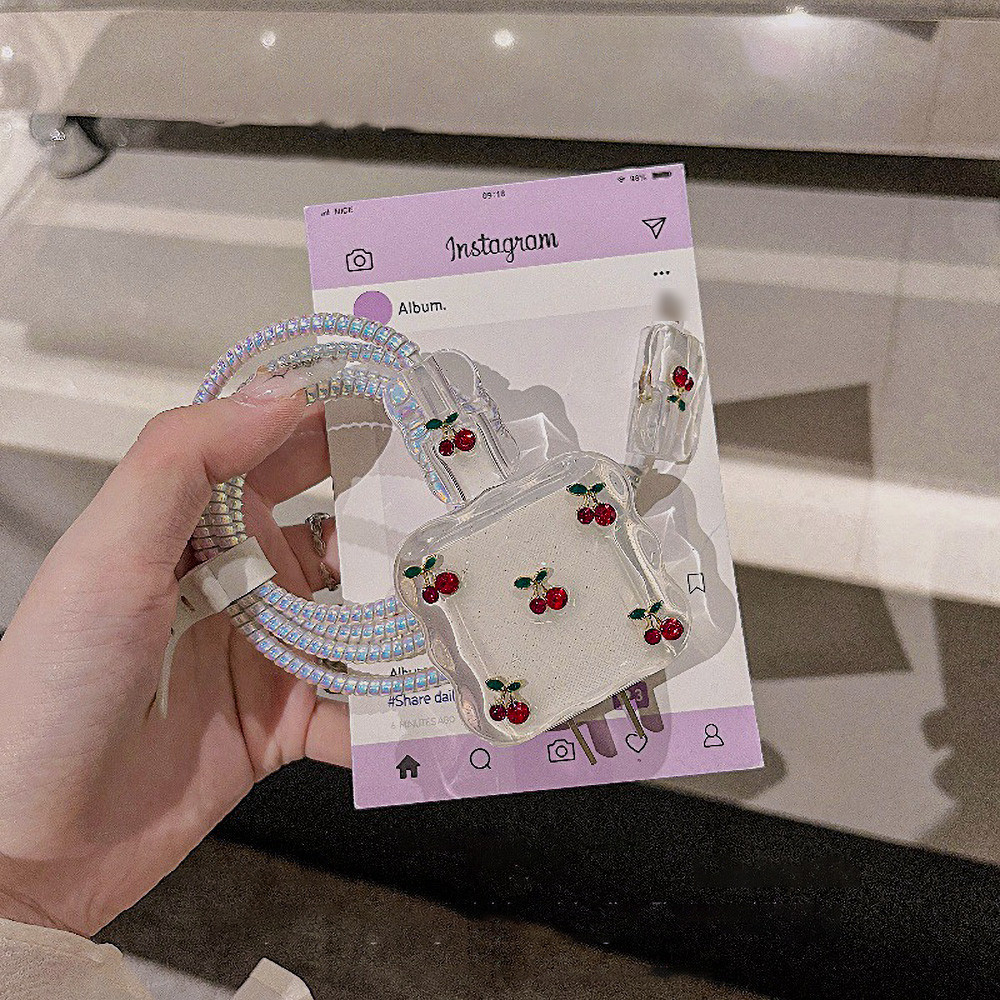 Bộ bảo vệ sạc họa tiết anh đào cho iP 18 / 20W 11promax 12 13 14plus 15promax Vỏ sạc