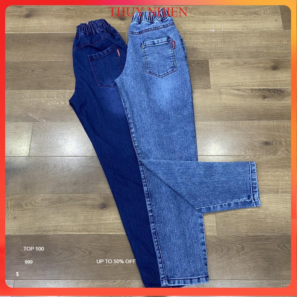 Quần jean baggy nữ, Quần baggy nữ lưng thun co giãn chất jean dày đẹp co dãn mạnh THUYNHIEN