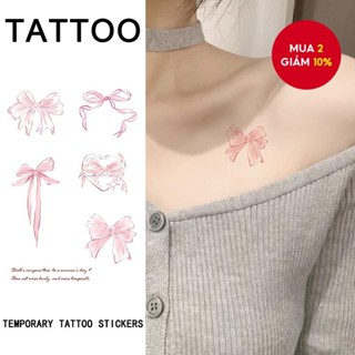 Hình xăm tạm thời - Nhãn dán thiết kế nơ hồng chống thấm nước, nghệ thuật cơ thể cánh tay cho nam và nữ