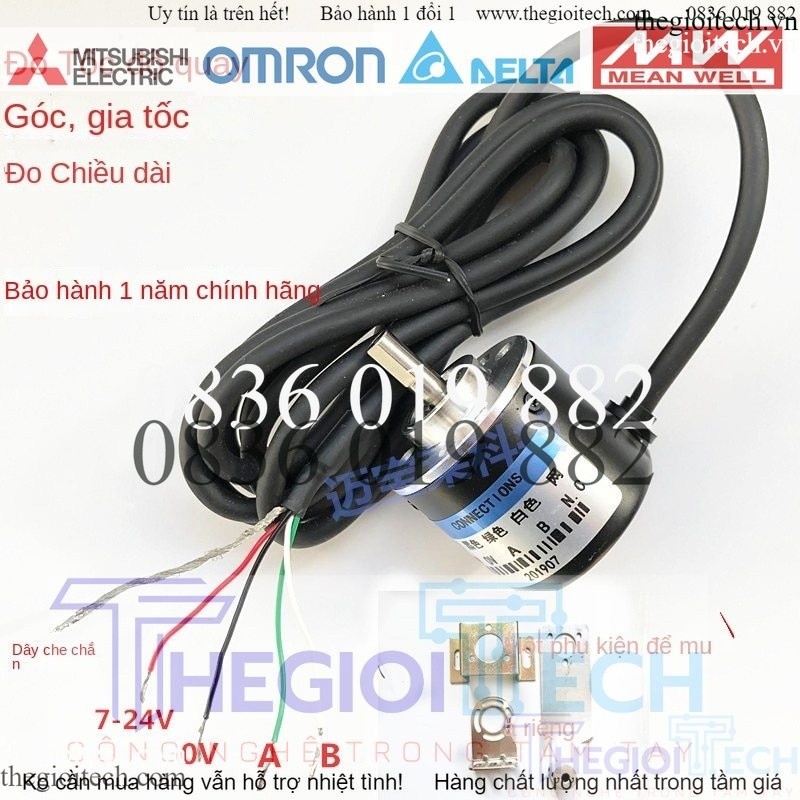Encoder AB 400 Xung 5-24V NPN Trục 6MM GTA3806-400 Hai Dây Xung Pha AB - PNP Đẩy Kéo (5-24V)