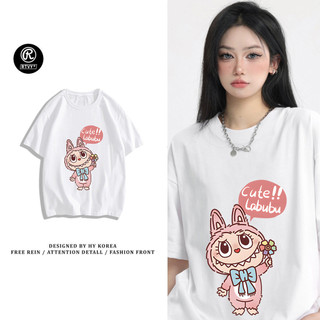 「RTVY」Áo thun labubu Cotton ngắn tay nguyên chất dáng rộng thường ngày Oversize Labubububu