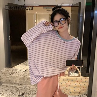 Áo thun nữ>Erroriwear Thời trang cổ tròn sọc dáng rộng vừa vặn