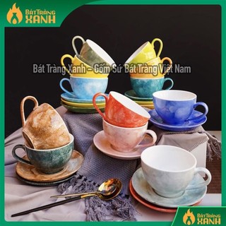 Bộ ly cafe men vân đá, ly Cappuccino 250ml Gốm sứ Bát Tràng cao cấp