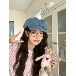 Công viên chó|Sọc Rửa Mũ Mây Denim Đau Khổ Xếp Ly Tuần Hoàn Đầu Lớn Mặt Nhỏ Phù Hợp Với Oct