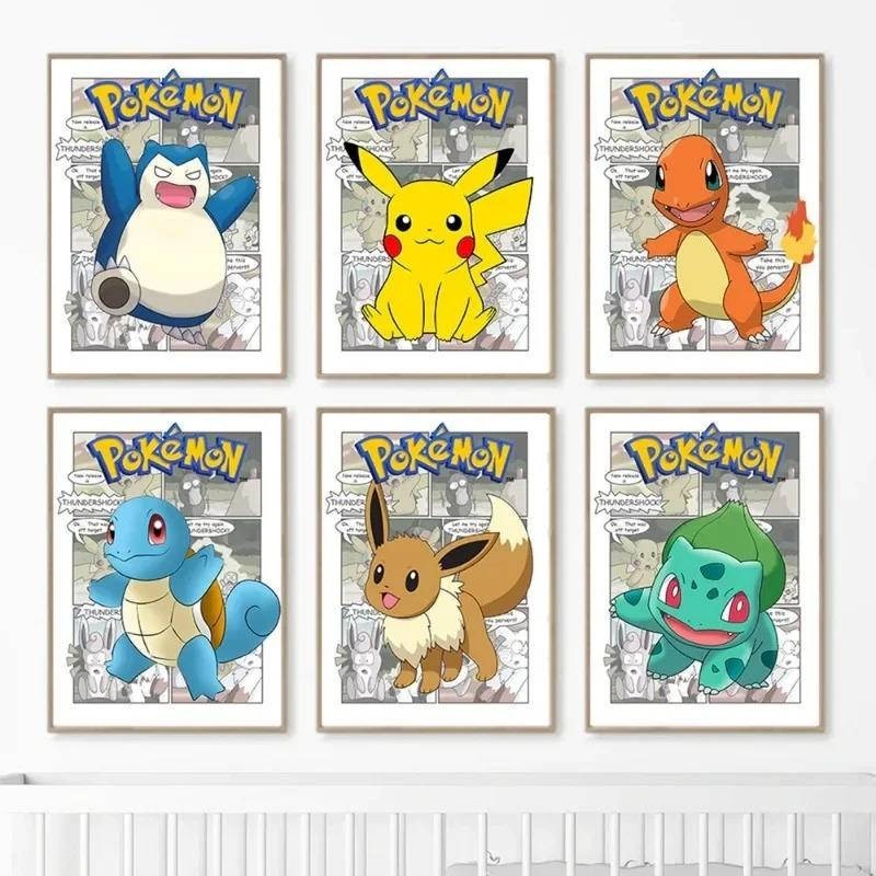 Pokemon Poster Ngoại Vi Pikachu Ma Thuật Ếch Hạt Charizard Hoạt Hình Poster Bức Tranh Canvas