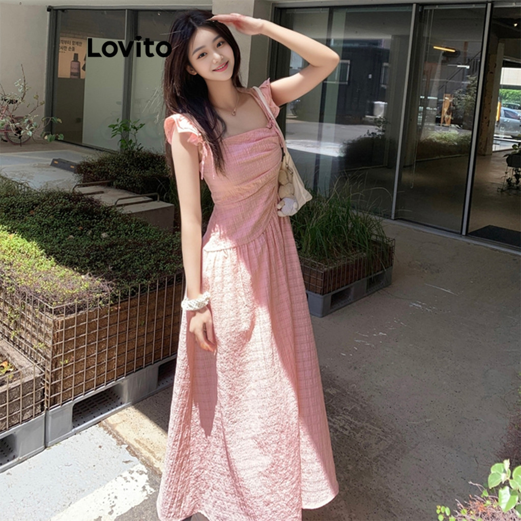 Lovito Váy xếp li có họa tiết trơn dễ thương dành cho nữ L94AD104