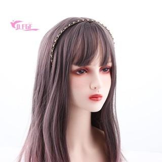 Cài tóc da pu phối dây xích kim loại màu đen phong cách Hàn Quốc dễ thương cho nữ