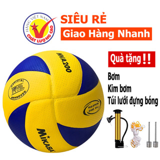 Banh bóng chuyền da MIKASA V200W - Loại da mềm - Quả bóng chuyền chuyên dụng size 5 - Tặng bộ phụ kiện