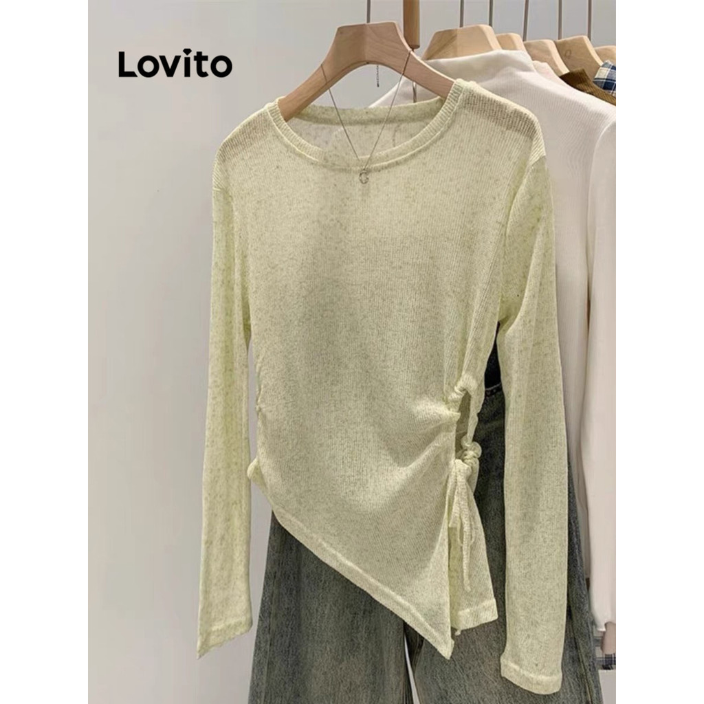 Lovito Áo thun trơn xẻ tà phía trước thông thường dành cho nữ LNA72767
