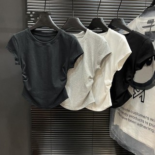 MyFashion  Áo thun  trơn xếp nếp phong cách thường ngày cho nữ (xám nhạt/xám đậm/trắng/đen)