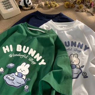   30-130kg  áo phông nam big size có size lớn M-8xl Áo thun unisex nam nữ form rộng tay lỡ phông Cartoon gốc thỏ in Hình Thời Trang Nam 