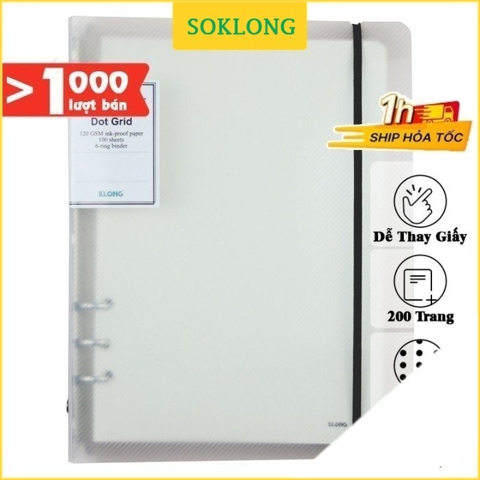 Sổ Klong còng bìa nhựa A5 ruột chấm Dot grid 100 tờ dày dặn KLong-MS995 gồm kẹp còng + ruột sổ