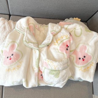 Đồ ngủ nữ mùa thu đông nhung san hô giữ ấm lót nhung đáng yêu thỏ ngọt ngào Bộ đồ mặc nhà thường ngày học sinh rộng rãi thoải mái