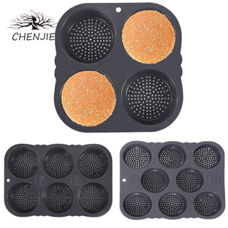CHENJIE Khuôn Bánh Hamburger, Chảo Bánh Mì Sâu 4 / 6 / 8 Khoang Silicon, Chống Dính Chịu Nhiệt Dễ Dàng Phát Hành Khay Nướng Đục Lỗ Hộ Gia Đình