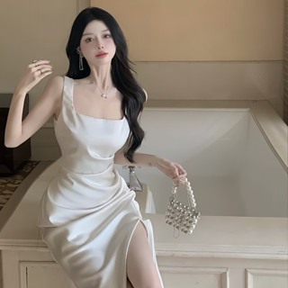 Váy Lụa Hai Dây Cổ Vuông NV647 Chiết Eo Tôn Dáng Đuôi Cá Váy 2 Dây Ôm Eo Dáng Dài