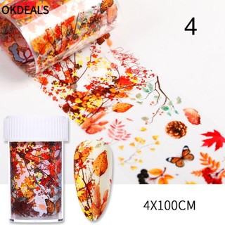OKDEALS Hộp Nhãn Dán Trang Trí Móng Tay Chuyển Đổi Hình Lá Mùa Thu Thời Trang Cho Nữ