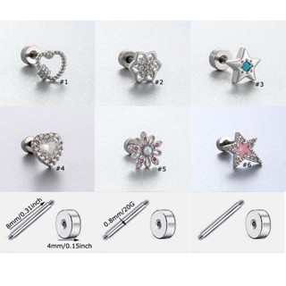 1 Cái Đầu Phẳng Sụn Bông Tai Stud 20Gauge Xoắn Xuyên Hoa Hình Trái Tim Ngôi Sao