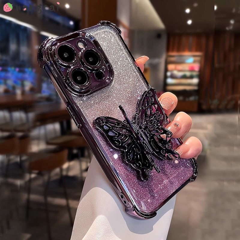 Tương Thích Cho Tecno Spark 40 Pro Plus Tecno Spark 40 Pro Ốp Điện Thoại Stereo Bướm Giá Đỡ Đứng Mạ 