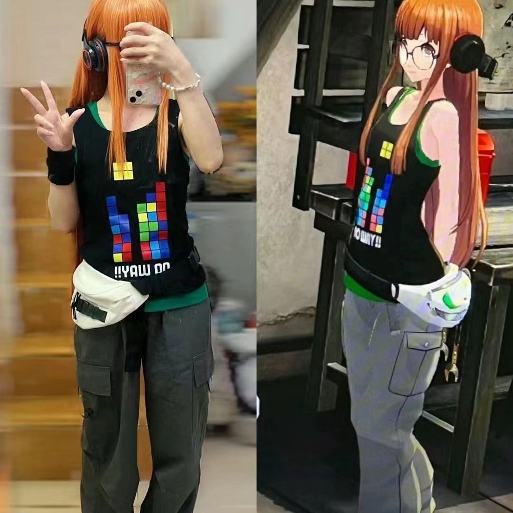 100% Cotton p5 Persona Vest Genius Hacker Girl Sakura Futaba Trang Phục Mùa Hè cos Quần Áo Persona 5