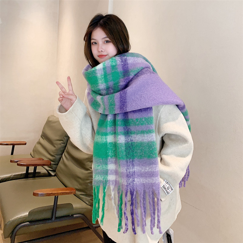 2024 Mới Thu Đông mohair kẻ sọc dày khăn không khí cảm giác cao cấp ấm áp nam nữ kẻ sọc Hàn Quốc ret