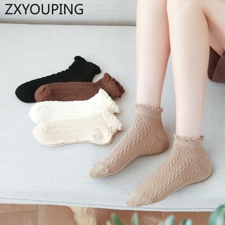 Zxyouping 5 Đôi Tất Giữa Bắp Chân Nữ Màu Trơn Jk Cotton Mỏng Nữ Mẫu Giữa Bê Xuân Thu Vớ Ngắn Rỗng