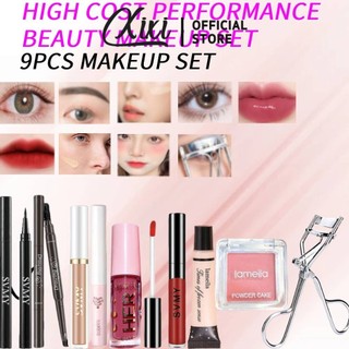  Kem nền dạng lỏng chống thấm nước lâu trôi Lameila + Bút kẻ mắt + Dụng cụ uốn mi + Phấn má hồng + Bút chì kẻ mày + Kem che khuyết điểm + Son bóng + Mascara + Lip Glaze