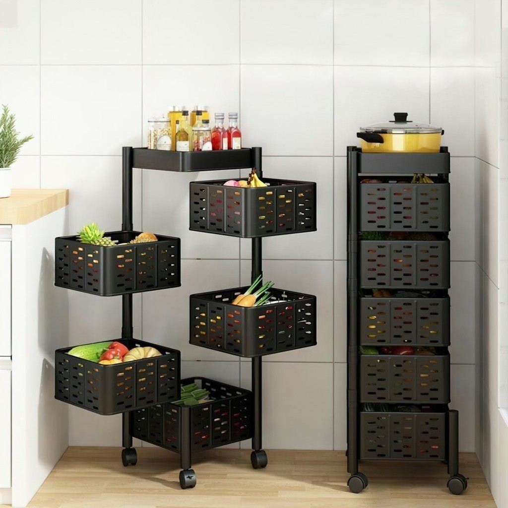 Kệ Xoay tròn vuông Đa Năng kệ rau củ quả Kệ Để Đò Nhà Bếp 3/4/5 Tầng Có Bánh Xe Di Chuyển