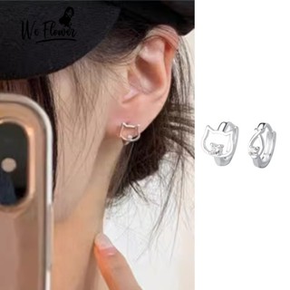  WeFlower Tinh Tế s925 Bạc Zircon Cá Kitty Mèo Vòng Bông Tai Cho Nữ Bé Gái Không Gây Dị Ứng Xuyên Tai Tròn Trang Sức 