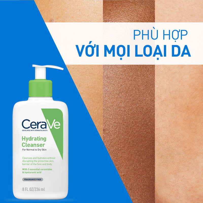 Sữa rửa mặt giúp làm sạch sâu dành cho da thường và da khô Cerave Hydrating Cleanser 236ML | BigBuy360 - bigbuy360.vn