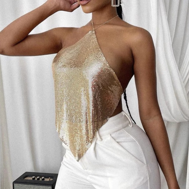 [A377] Áo Bling DISTRICT 5 - Áo Cổ Yếm croptop hai dây đính đá - Áo bling bling - Áo Kim Sa